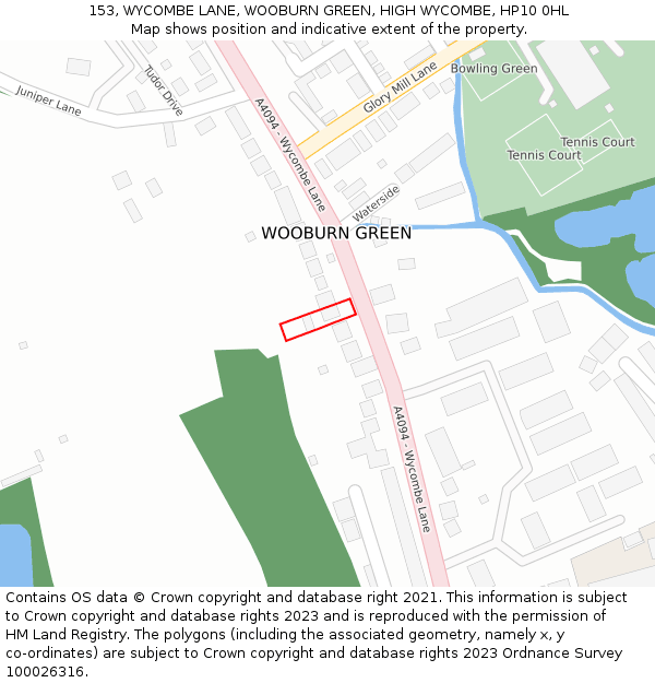153, WYCOMBE LANE, WOOBURN GREEN, HIGH WYCOMBE, HP10 0HL: Location map and indicative extent of plot