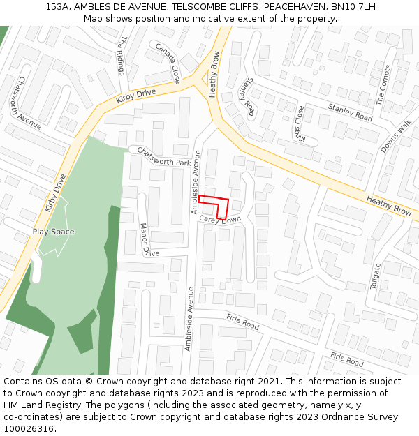 153A, AMBLESIDE AVENUE, TELSCOMBE CLIFFS, PEACEHAVEN, BN10 7LH: Location map and indicative extent of plot