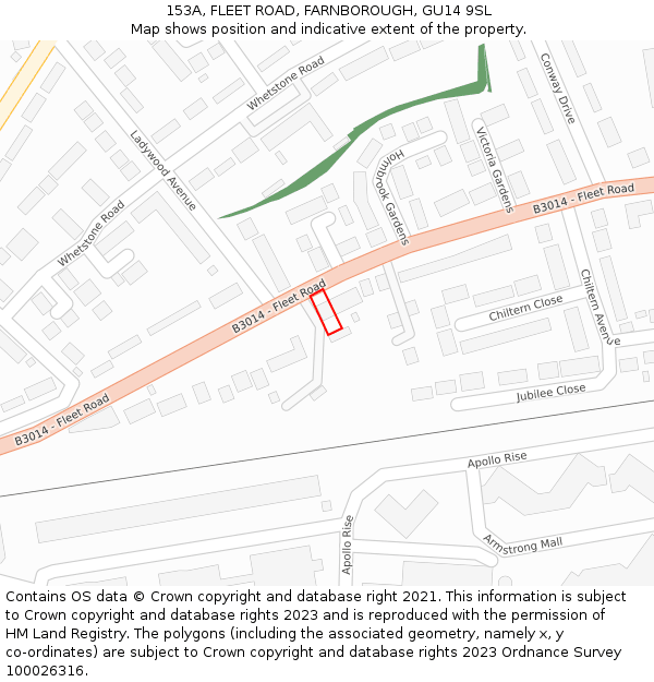 153A, FLEET ROAD, FARNBOROUGH, GU14 9SL: Location map and indicative extent of plot