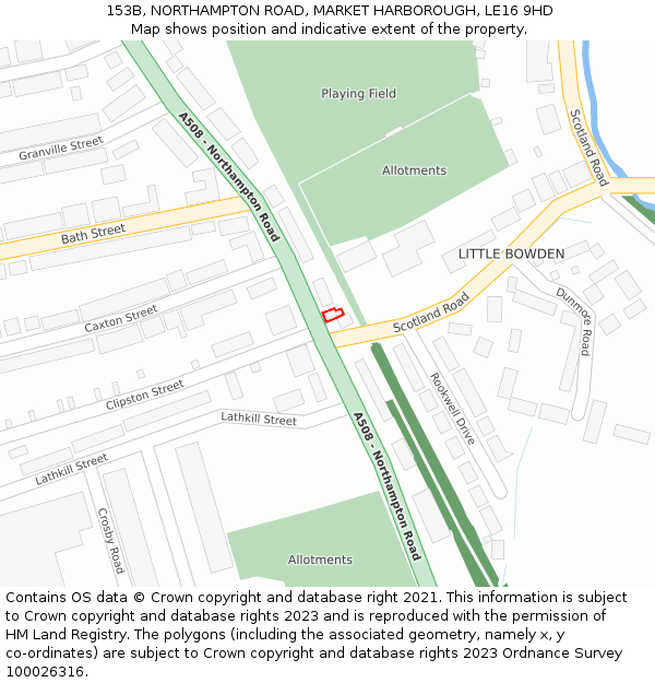 153B, NORTHAMPTON ROAD, MARKET HARBOROUGH, LE16 9HD: Location map and indicative extent of plot