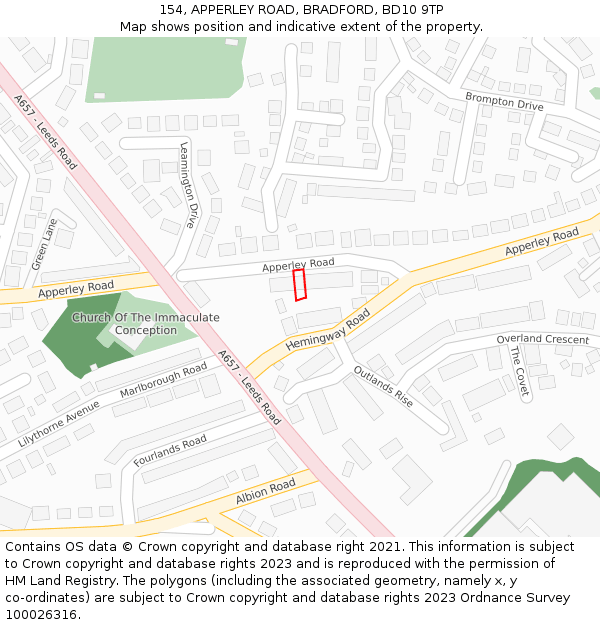 154, APPERLEY ROAD, BRADFORD, BD10 9TP: Location map and indicative extent of plot