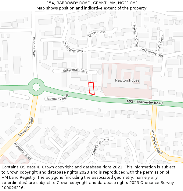 154, BARROWBY ROAD, GRANTHAM, NG31 8AF: Location map and indicative extent of plot