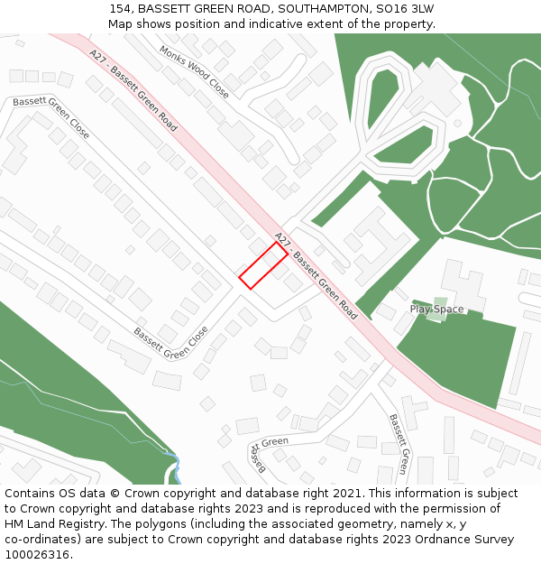 154, BASSETT GREEN ROAD, SOUTHAMPTON, SO16 3LW: Location map and indicative extent of plot