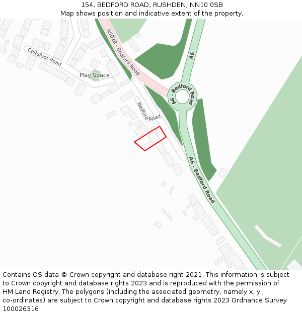154, BEDFORD ROAD, RUSHDEN, NN10 0SB: Location map and indicative extent of plot