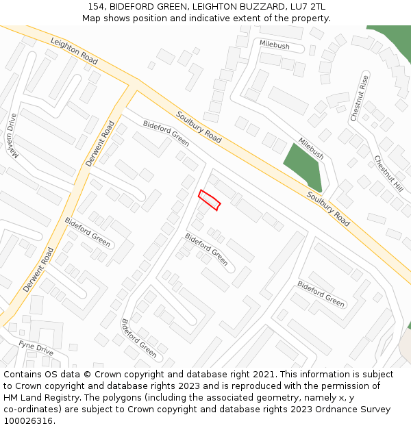 154, BIDEFORD GREEN, LEIGHTON BUZZARD, LU7 2TL: Location map and indicative extent of plot