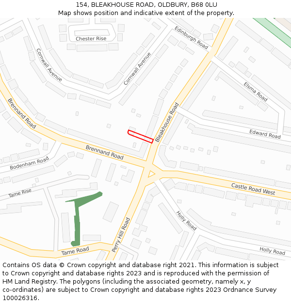 154, BLEAKHOUSE ROAD, OLDBURY, B68 0LU: Location map and indicative extent of plot