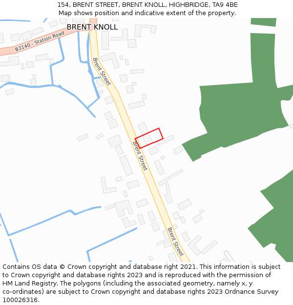 154, BRENT STREET, BRENT KNOLL, HIGHBRIDGE, TA9 4BE: Location map and indicative extent of plot