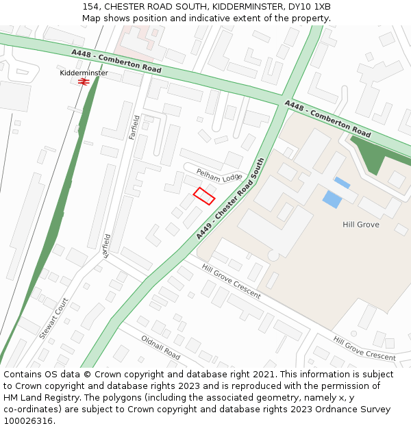 154, CHESTER ROAD SOUTH, KIDDERMINSTER, DY10 1XB: Location map and indicative extent of plot