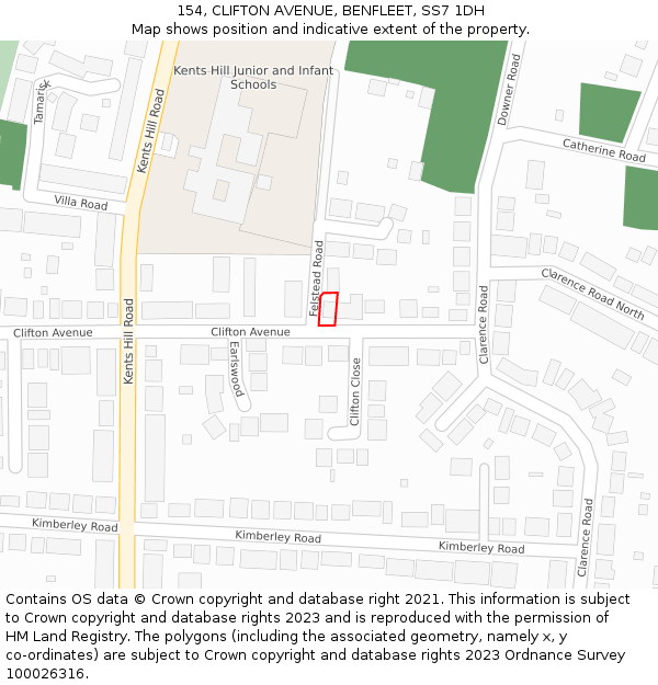 154, CLIFTON AVENUE, BENFLEET, SS7 1DH: Location map and indicative extent of plot