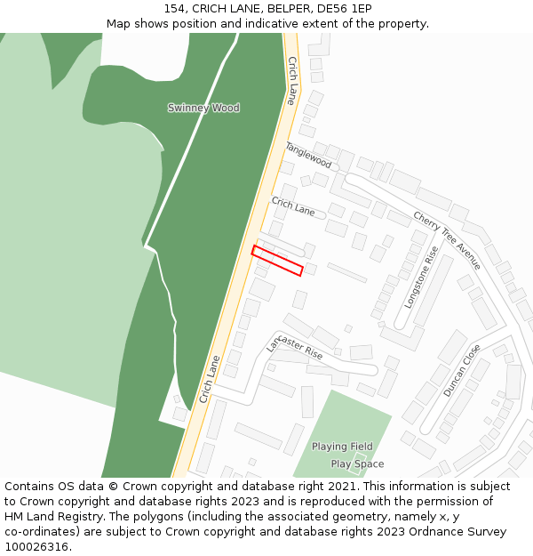 154, CRICH LANE, BELPER, DE56 1EP: Location map and indicative extent of plot