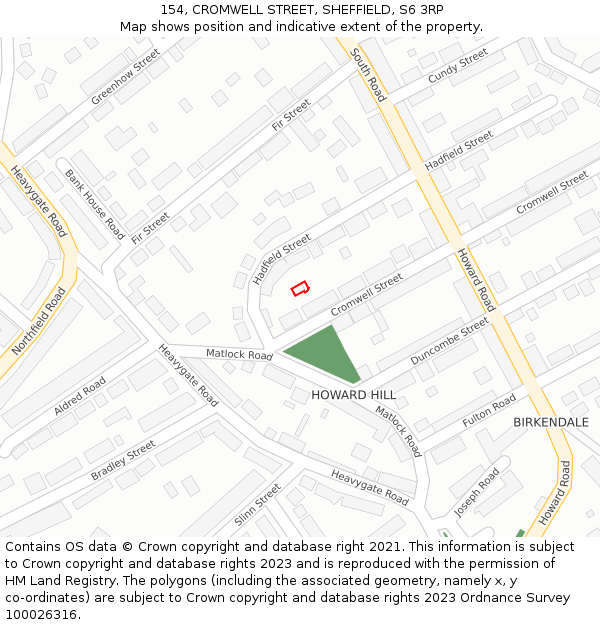 154, CROMWELL STREET, SHEFFIELD, S6 3RP: Location map and indicative extent of plot