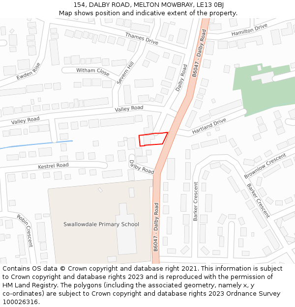 154, DALBY ROAD, MELTON MOWBRAY, LE13 0BJ: Location map and indicative extent of plot