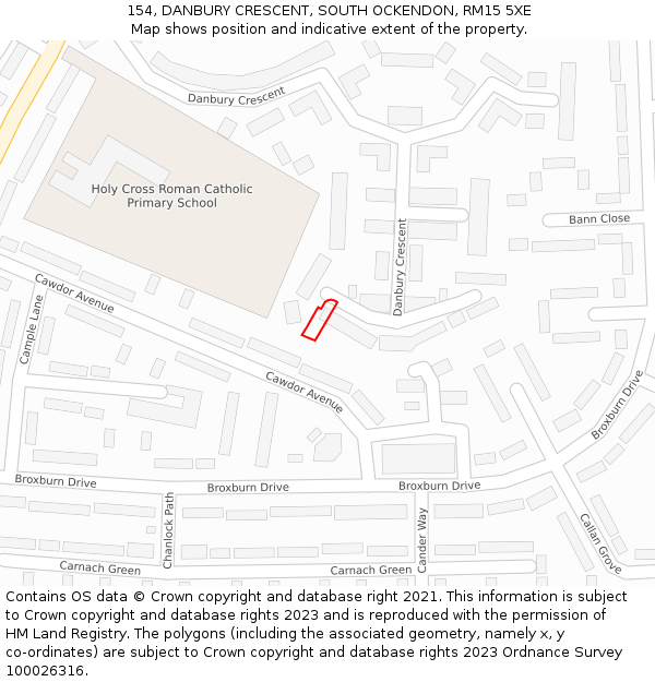 154, DANBURY CRESCENT, SOUTH OCKENDON, RM15 5XE: Location map and indicative extent of plot