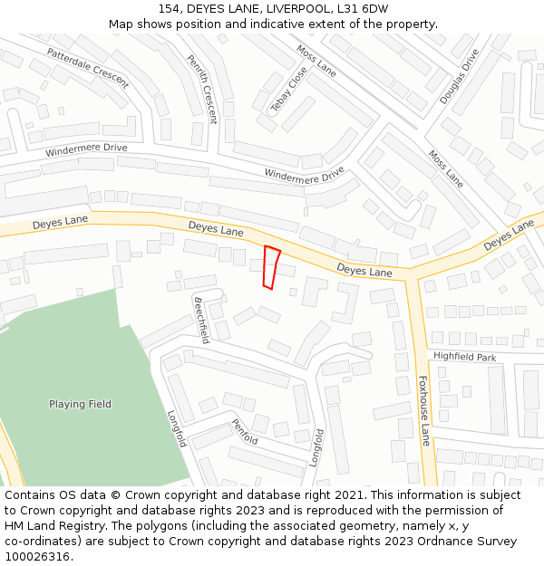 154, DEYES LANE, LIVERPOOL, L31 6DW: Location map and indicative extent of plot