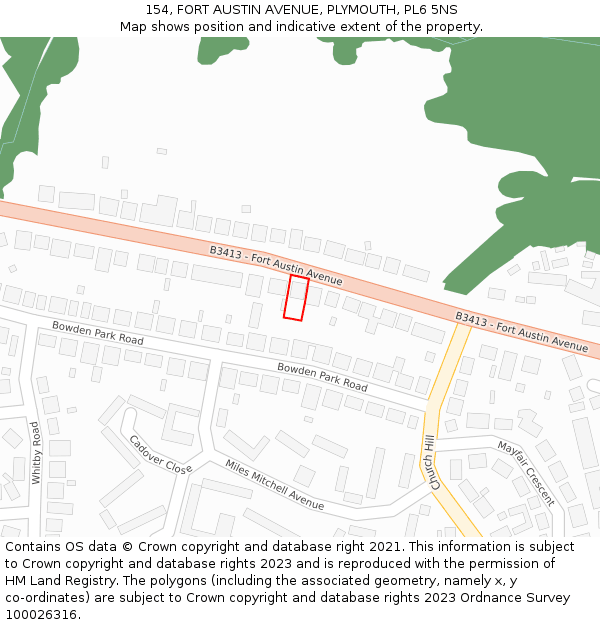 154, FORT AUSTIN AVENUE, PLYMOUTH, PL6 5NS: Location map and indicative extent of plot
