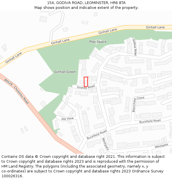 154, GODIVA ROAD, LEOMINSTER, HR6 8TA: Location map and indicative extent of plot