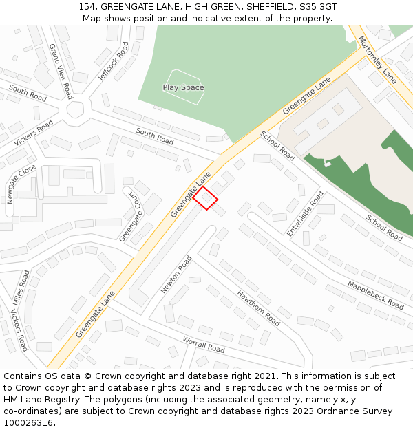 154, GREENGATE LANE, HIGH GREEN, SHEFFIELD, S35 3GT: Location map and indicative extent of plot