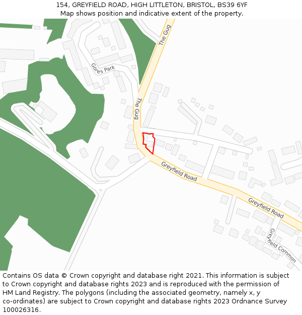 154, GREYFIELD ROAD, HIGH LITTLETON, BRISTOL, BS39 6YF: Location map and indicative extent of plot