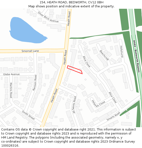 154, HEATH ROAD, BEDWORTH, CV12 0BH: Location map and indicative extent of plot