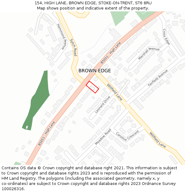 154, HIGH LANE, BROWN EDGE, STOKE-ON-TRENT, ST6 8RU: Location map and indicative extent of plot