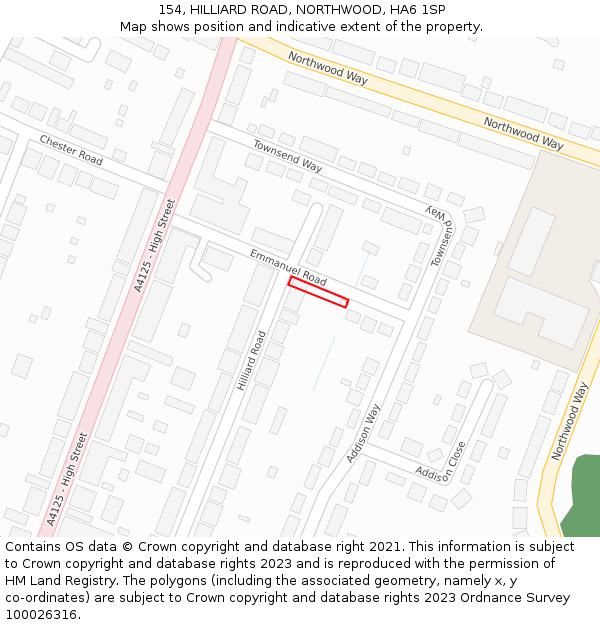 154, HILLIARD ROAD, NORTHWOOD, HA6 1SP: Location map and indicative extent of plot
