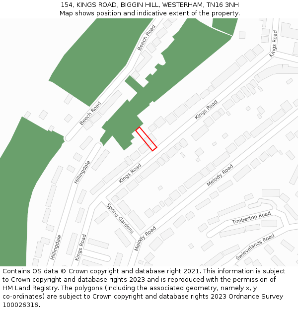 154, KINGS ROAD, BIGGIN HILL, WESTERHAM, TN16 3NH: Location map and indicative extent of plot