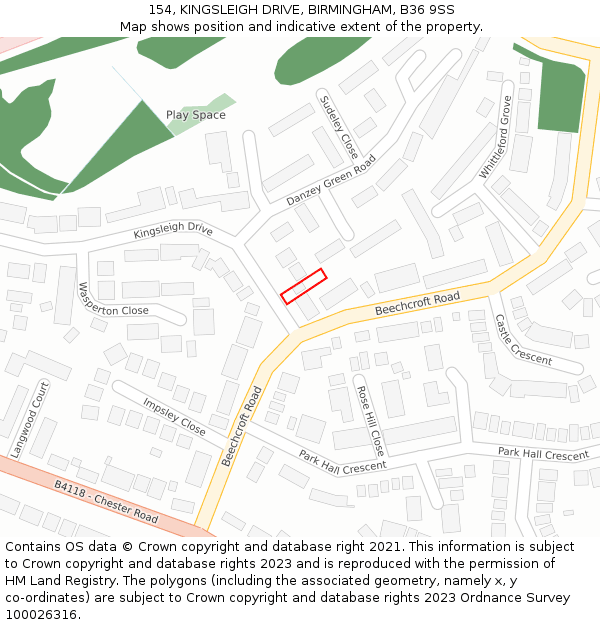154, KINGSLEIGH DRIVE, BIRMINGHAM, B36 9SS: Location map and indicative extent of plot