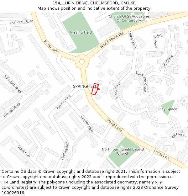 154, LUPIN DRIVE, CHELMSFORD, CM1 6FJ: Location map and indicative extent of plot