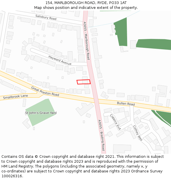 154, MARLBOROUGH ROAD, RYDE, PO33 1AT: Location map and indicative extent of plot