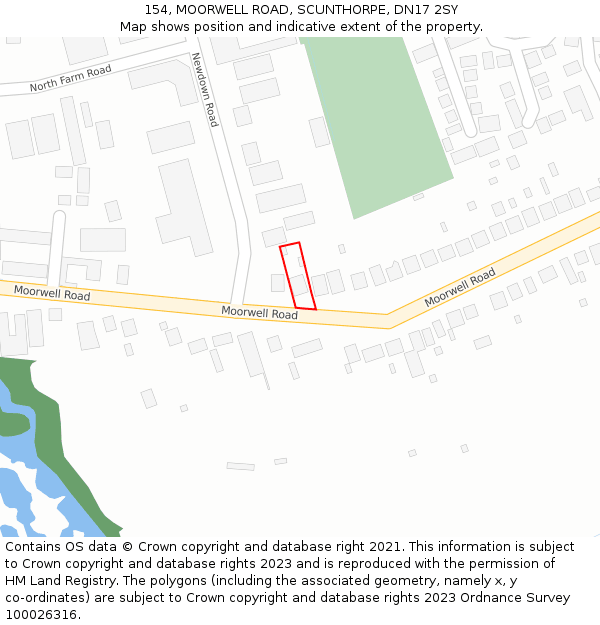 154, MOORWELL ROAD, SCUNTHORPE, DN17 2SY: Location map and indicative extent of plot