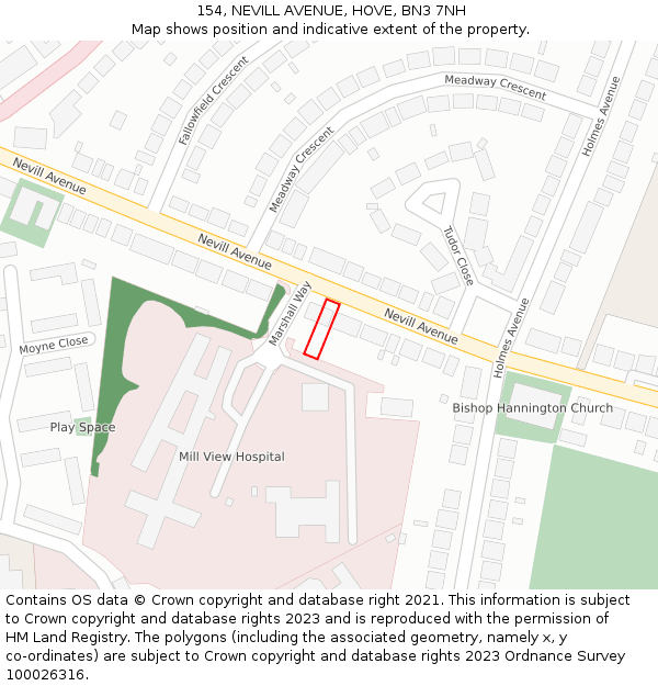 154, NEVILL AVENUE, HOVE, BN3 7NH: Location map and indicative extent of plot