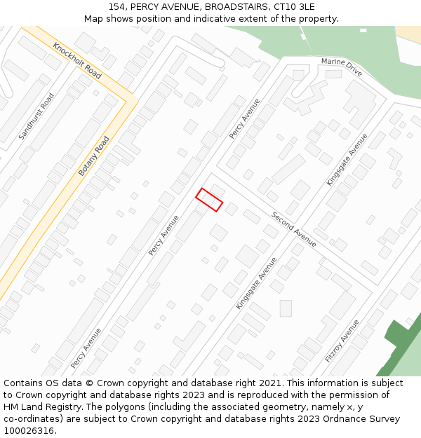 154, PERCY AVENUE, BROADSTAIRS, CT10 3LE: Location map and indicative extent of plot