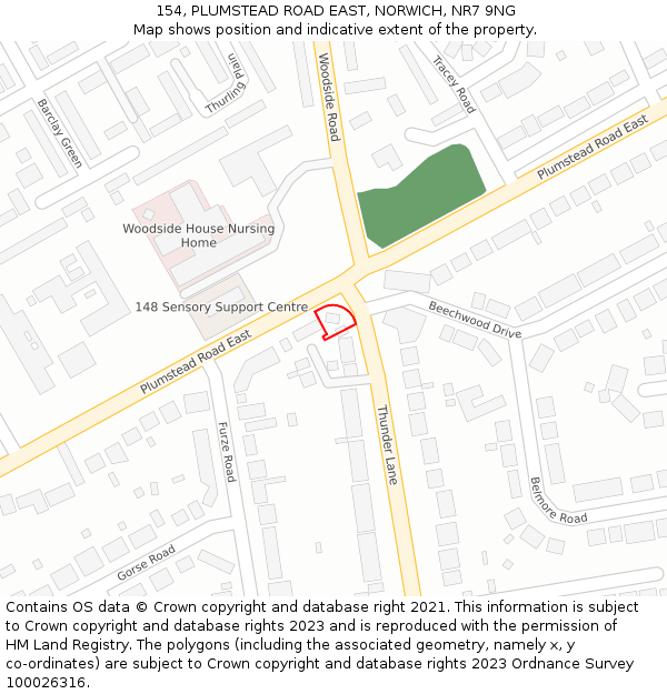 154, PLUMSTEAD ROAD EAST, NORWICH, NR7 9NG: Location map and indicative extent of plot