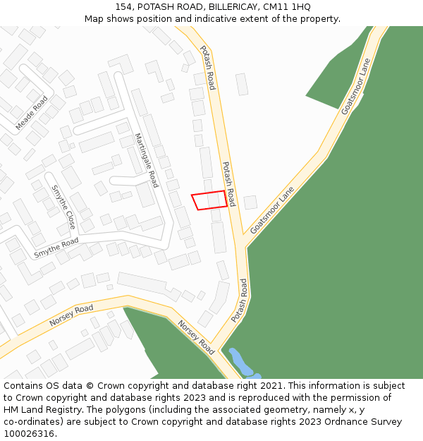 154, POTASH ROAD, BILLERICAY, CM11 1HQ: Location map and indicative extent of plot