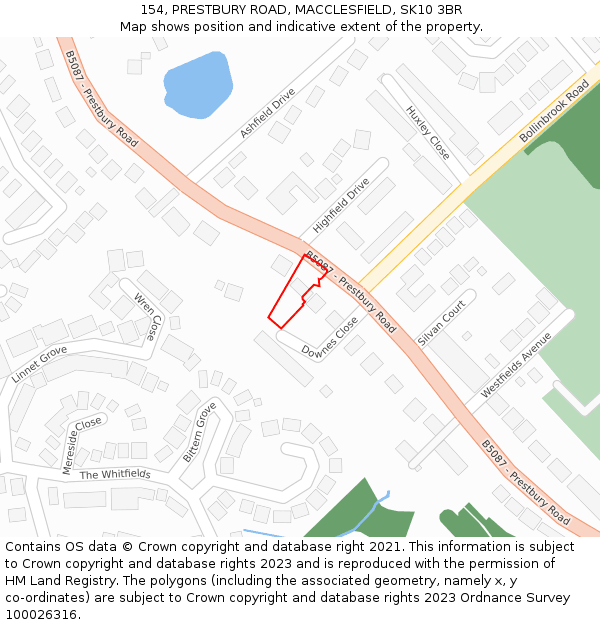 154, PRESTBURY ROAD, MACCLESFIELD, SK10 3BR: Location map and indicative extent of plot