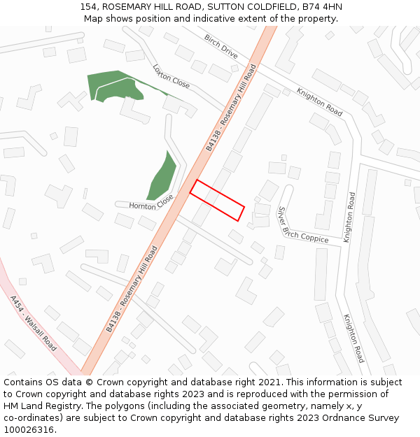 154, ROSEMARY HILL ROAD, SUTTON COLDFIELD, B74 4HN: Location map and indicative extent of plot