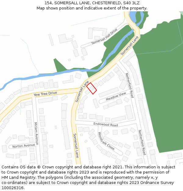 154, SOMERSALL LANE, CHESTERFIELD, S40 3LZ: Location map and indicative extent of plot