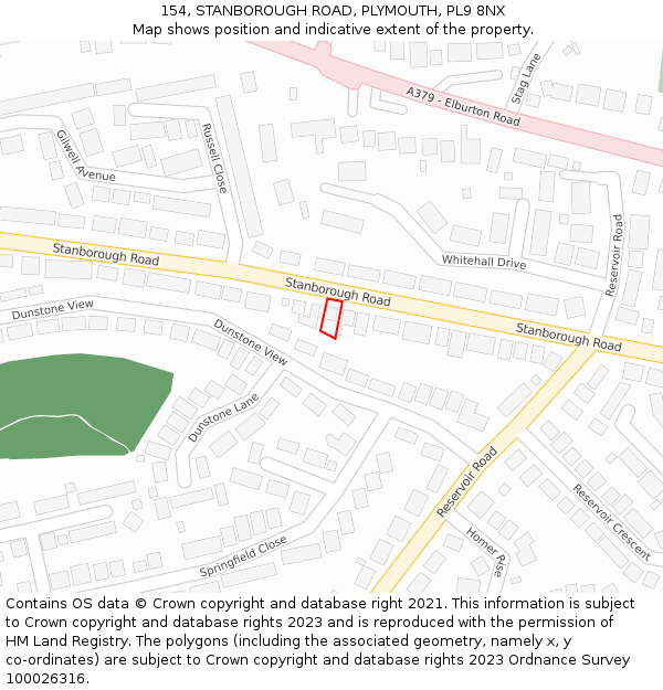 154, STANBOROUGH ROAD, PLYMOUTH, PL9 8NX: Location map and indicative extent of plot