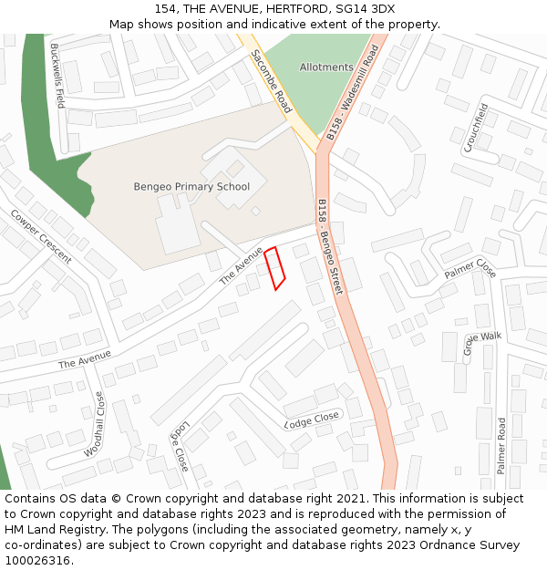 154, THE AVENUE, HERTFORD, SG14 3DX: Location map and indicative extent of plot