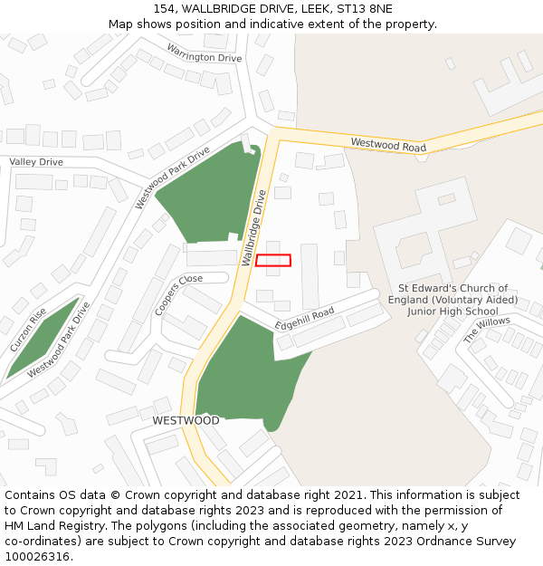 154, WALLBRIDGE DRIVE, LEEK, ST13 8NE: Location map and indicative extent of plot