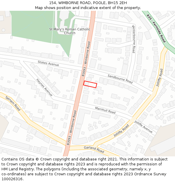 154, WIMBORNE ROAD, POOLE, BH15 2EH: Location map and indicative extent of plot