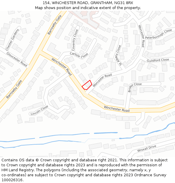 154, WINCHESTER ROAD, GRANTHAM, NG31 8RX: Location map and indicative extent of plot