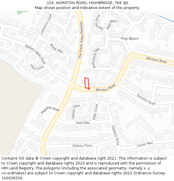 154, WORSTON ROAD, HIGHBRIDGE, TA9 3JX: Location map and indicative extent of plot