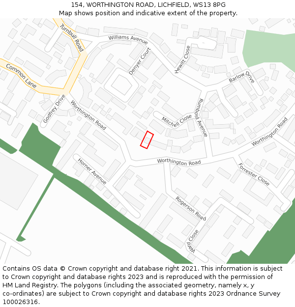 154, WORTHINGTON ROAD, LICHFIELD, WS13 8PG: Location map and indicative extent of plot
