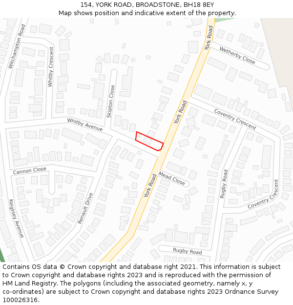 154, YORK ROAD, BROADSTONE, BH18 8EY: Location map and indicative extent of plot