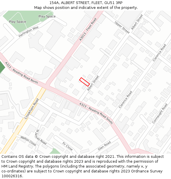 154A, ALBERT STREET, FLEET, GU51 3RP: Location map and indicative extent of plot
