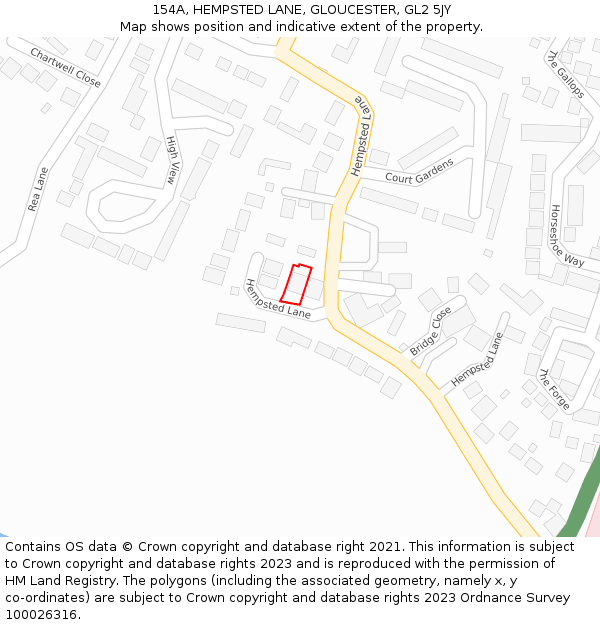 154A, HEMPSTED LANE, GLOUCESTER, GL2 5JY: Location map and indicative extent of plot