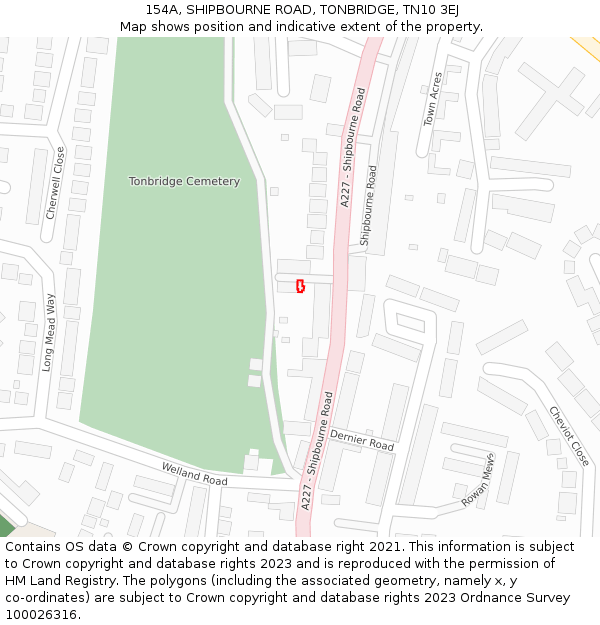 154A, SHIPBOURNE ROAD, TONBRIDGE, TN10 3EJ: Location map and indicative extent of plot