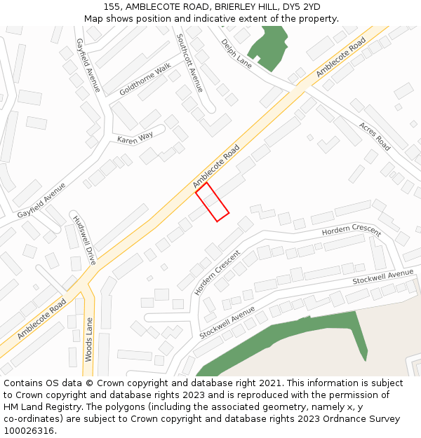 155, AMBLECOTE ROAD, BRIERLEY HILL, DY5 2YD: Location map and indicative extent of plot