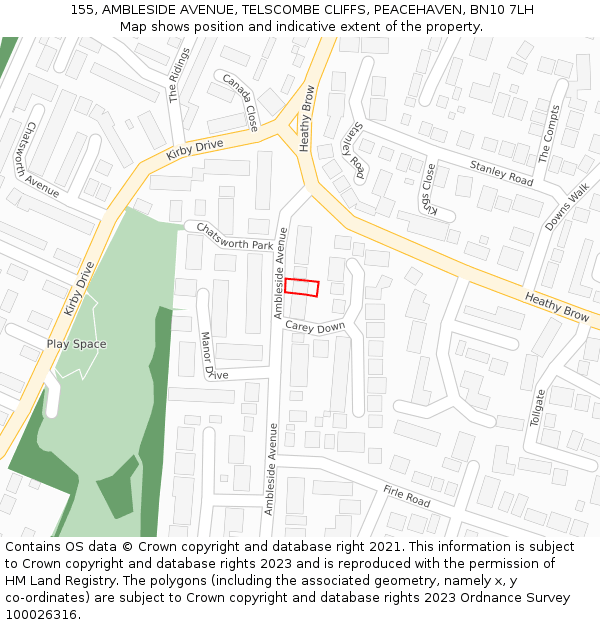 155, AMBLESIDE AVENUE, TELSCOMBE CLIFFS, PEACEHAVEN, BN10 7LH: Location map and indicative extent of plot
